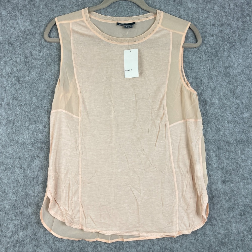 Vince Silk Cashmere Top Womens Small Pink Sheer Minimalist Quiet Luxury NWT $195